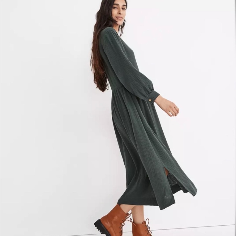 Madewell Dark Green Long Sleeve Dress